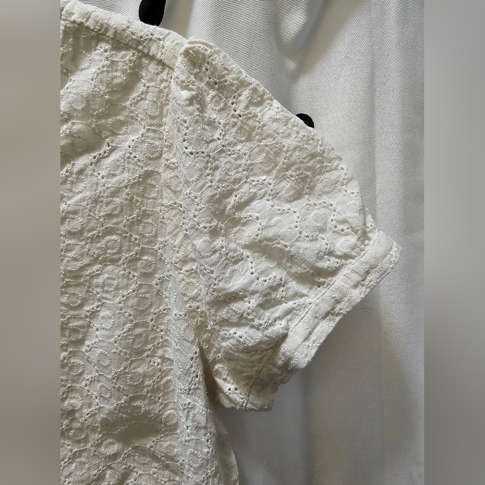 Modcloth‎ cream button front puff sleeve cotton floral eyelet top XL - Picture 4 of 9